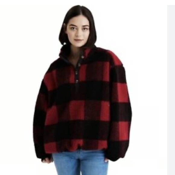 Ae Sherpa Buffalo Plaid Sweater - oversized L - Picture 2 of 5